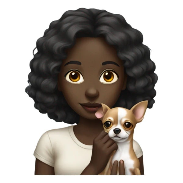 portrait of a dark-skinned girl with Chihuahua white sticker