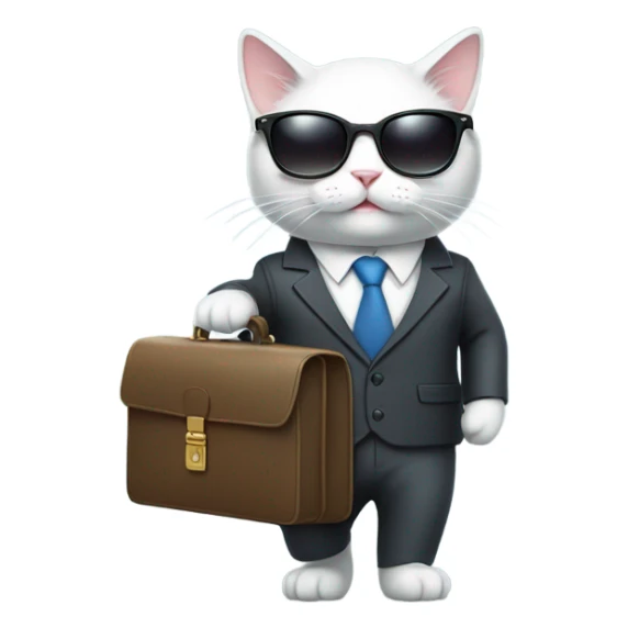 White cat in a business suit, holding a briefcase and wearing sunglasses  sticker