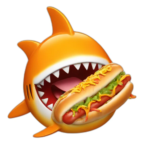 orange smiley baby shark eating a hotdog sticker