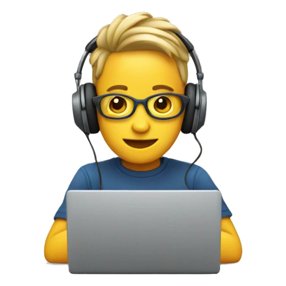 2d emoji working on laptop with headphones sticker