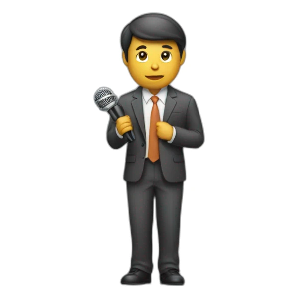 journalist standing confidently while holding a microphone. The journalist should be in professional attire sticker