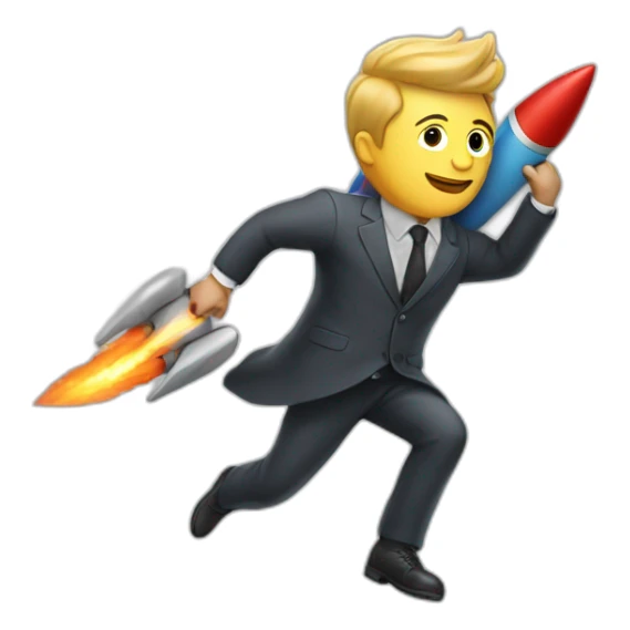 suit man flying rocket sticker
