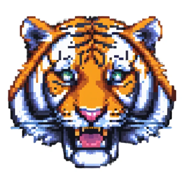 retro pixel art tiger face for Twitch emote sticker