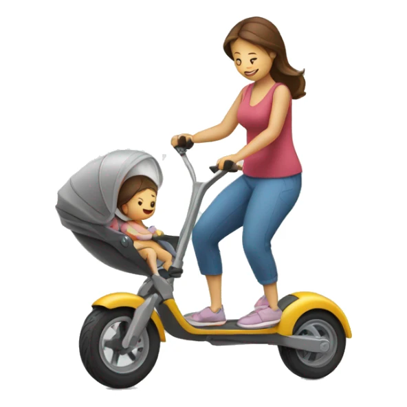 Un maman qui fait de la trottinette avec son bébé  sticker