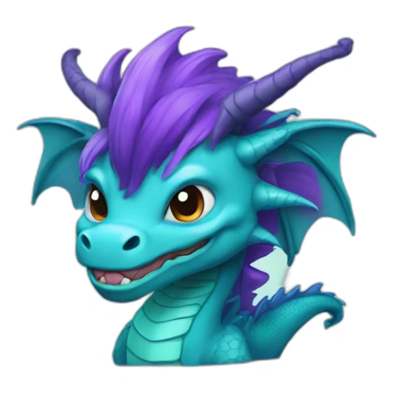 cyan dragon with purple hair sticker