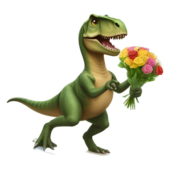 T. rex surfing holding a bouquet of flowers sticker