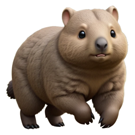 cinematic-wombat-realistic-full-body-waddling-emoji,-stout-muscular-frame-covered-in-coarse-brown-fur,-short-powerful-legs-trotting-determinedly-through-bushland,-round-dark-eyes-filled-with-calm-confidence,-tiny-rounded-ears-twitching-slightly,-strong-digging-claws-visible-on-sturdy-paws,-simplified-yet-realistic-focused-features,-highly-detailed,-glowing-with-a-subtle-earthy-glow sticker