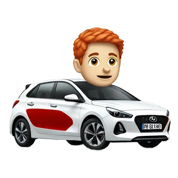 Boy with red mullet driving a white Hyundai i30 sticker