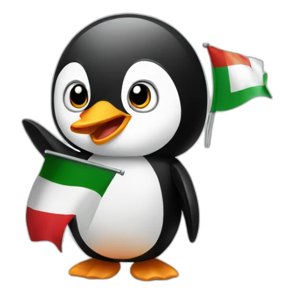 A penguin waving an Italian flag sticker