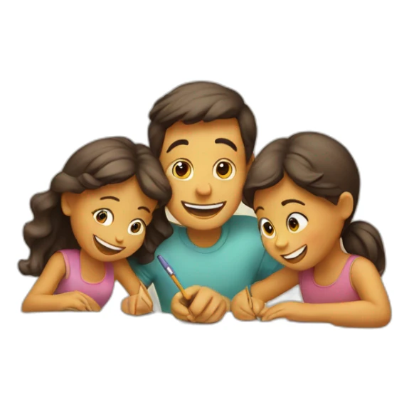 happy family of 5 writing together sticker