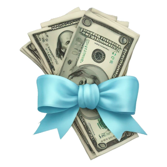 A bunch of dollars, tied with a pastel pale blue bow sticker