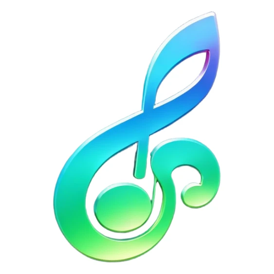 music icon, shining, 3D gradient blue to green music icon logo note  no background unique y2k clipart sticker