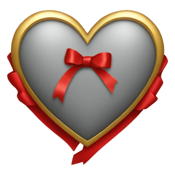 Grey heart with red ribbon that has gold details sticker