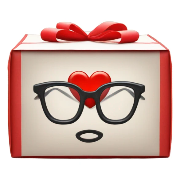 smart box with glasses above a big red heart sticker