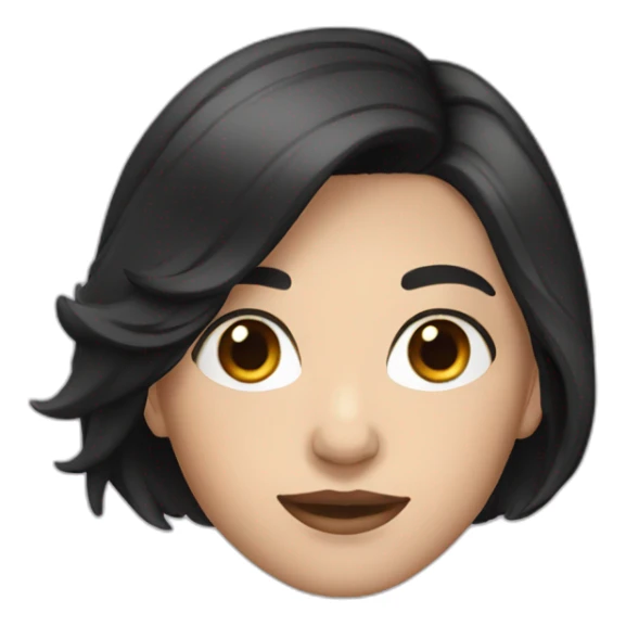 white woman short black hair with bus sticker