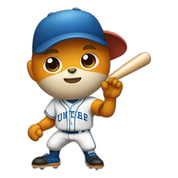 un animal castor bigotón  lanzando con uniforma de béisbol con jersey anaranjado y pantalón a rayas sticker