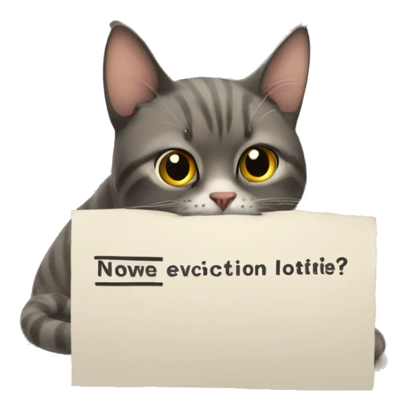 disappointed cat holding a eviction notice sticker