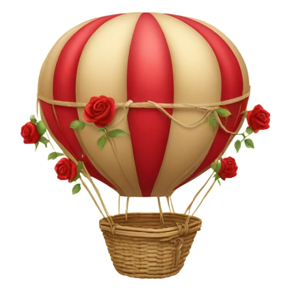 red hot air balloon and beige basket with roses sticker