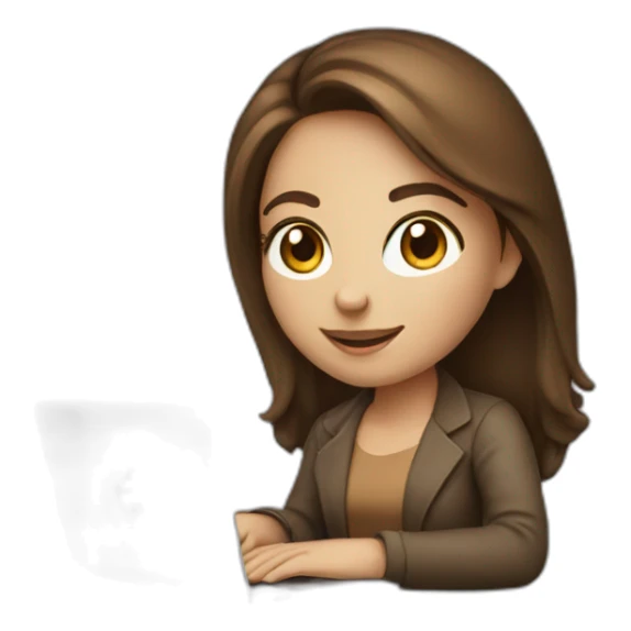 Beautifull programmer girl with brown hair working with MacBook sticker