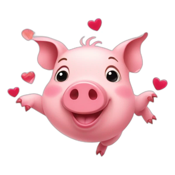 Happy pig and flying hearts sticker