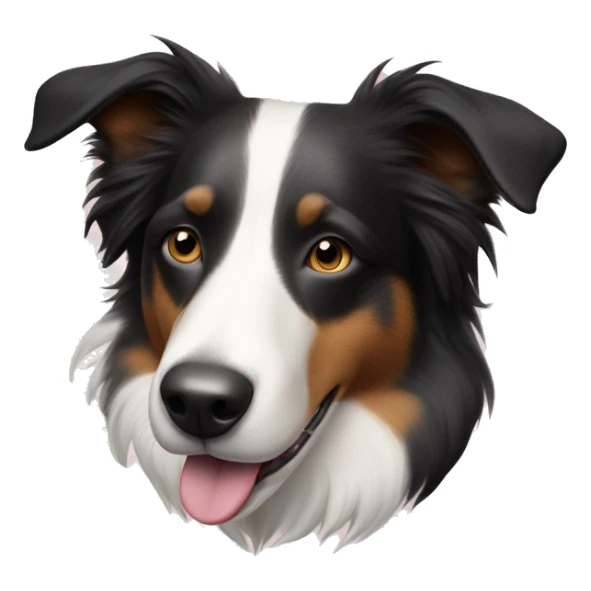 Elderly smooth-coat tri-colour female border collie with a light pink patch above her black nose. sticker