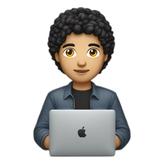 developer with mac laptop in front light skin tone and black hair sticker