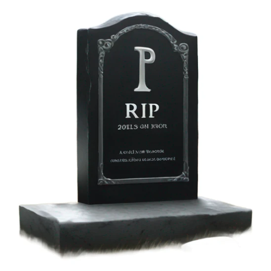 a black grave with the inscription R i P in silver sticker