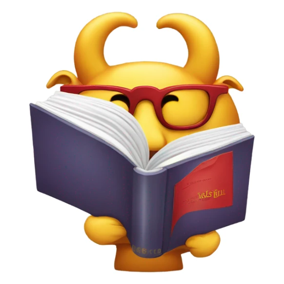 A Red Bull with bifocals reading a book. sticker