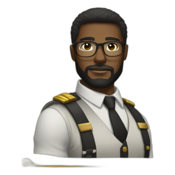 black soldier with beard, part in black hair, white collared shirt, bow tie, gold frame glasses, bulletproof vest  sticker