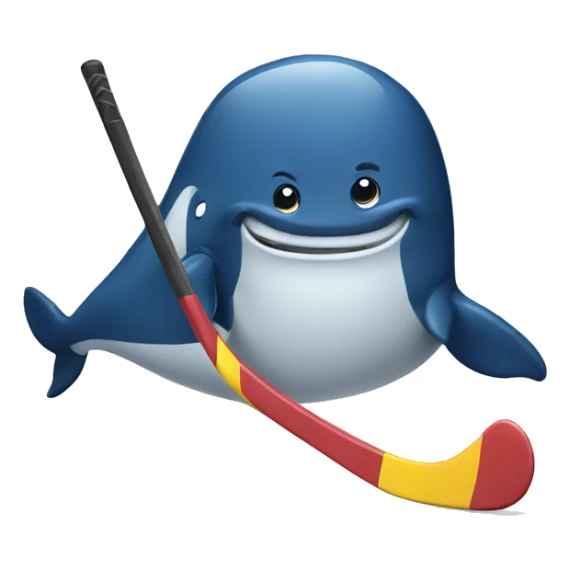 A whale holding a hockey stick sticker