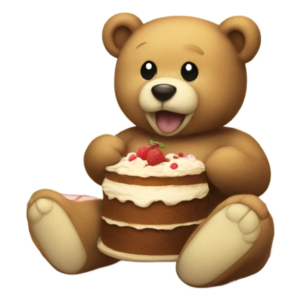 teddy bear sitting on a picnic blanket eating cake  sticker