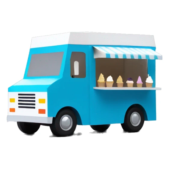 minimalistic papercraft, pearl blue ice-cream food van sticker