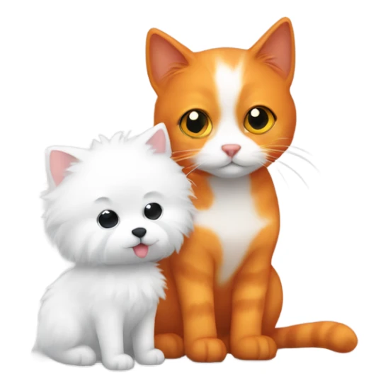 Orange cat and small white fluffy dog cuddling sticker