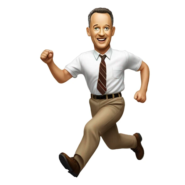 Tom Hanks as Forrest Gump running, with a large stride and arms outstretched sticker