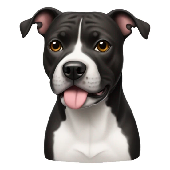 a dark drown staffordshire bullterrier with white nose sticker