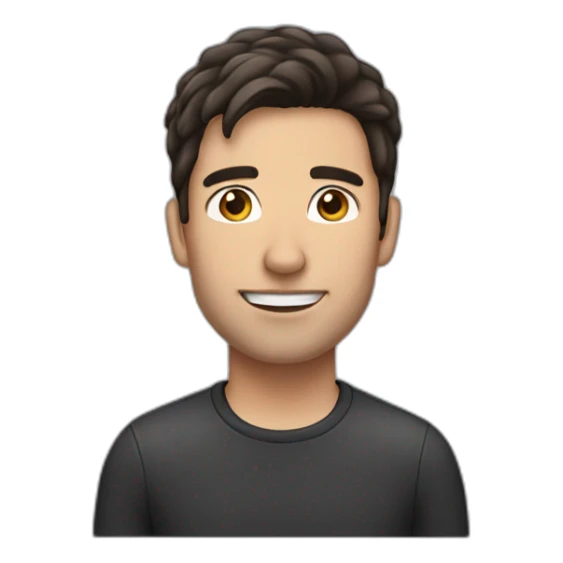 A man with dark brown hair and a airpod in the ear sticker