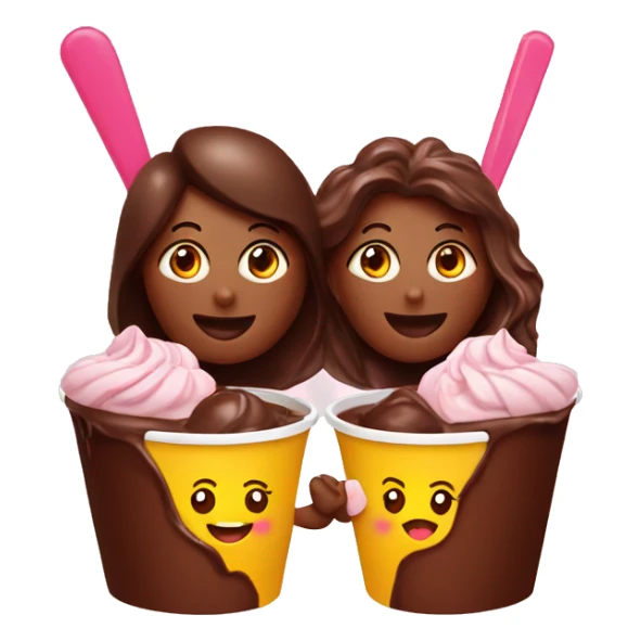 Chocolate icecream in a cup with 2 women sticker