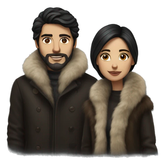 Realistic Dark haired couple in long fur coats sticker