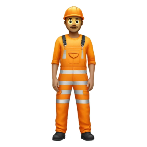 man standing wearing orange hi visibility overalls  sticker