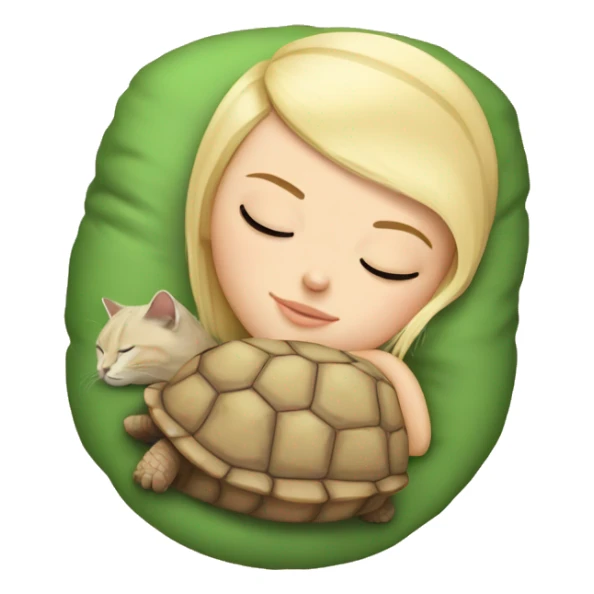 White girl blonde hair sleeping with tortoise kitty sticker