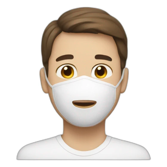 Man with a soft brown hair He wears a white dove mask sticker