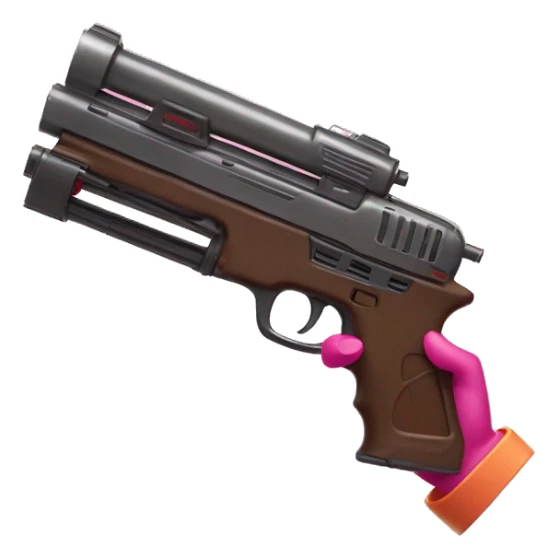 brown hand with pink nails holding large scary dark nerf gun sticker