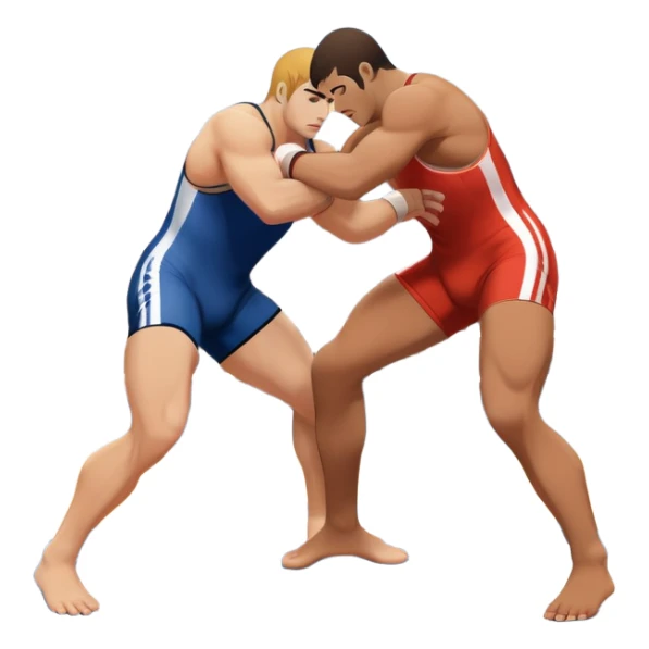 An icon representing freestyle wrestling, with two athletes engaged in a dynamic struggle on the mat. One wrestler attempts a takedown while the other counters, showcasing agility and technique. The background features a stylized wrestling ring with minimal design elements, emphasizing the action.  sticker