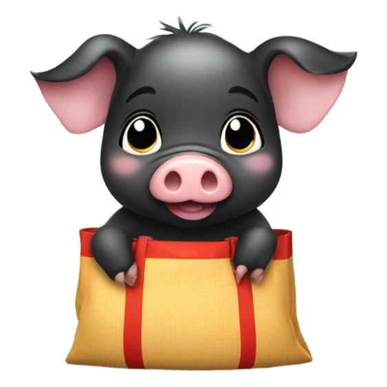 Cute baby black pig having 4 lucky bags. sticker