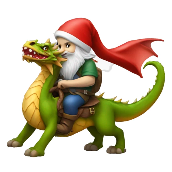 a gnome wearing a santa hat riding a dragon  sticker