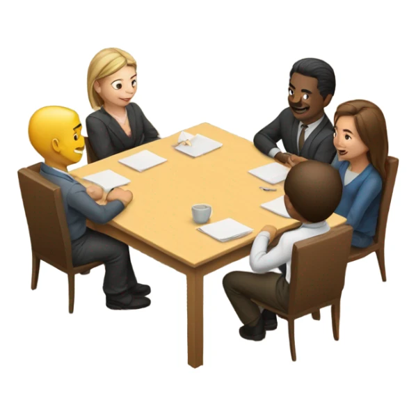 6 people sitting either side of a square table sticker