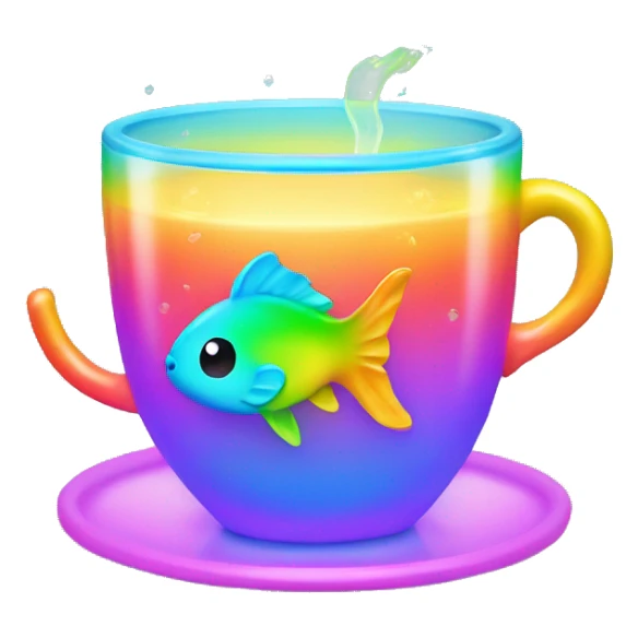 Rainbow kawaii small fish in a neon tea cup  sticker