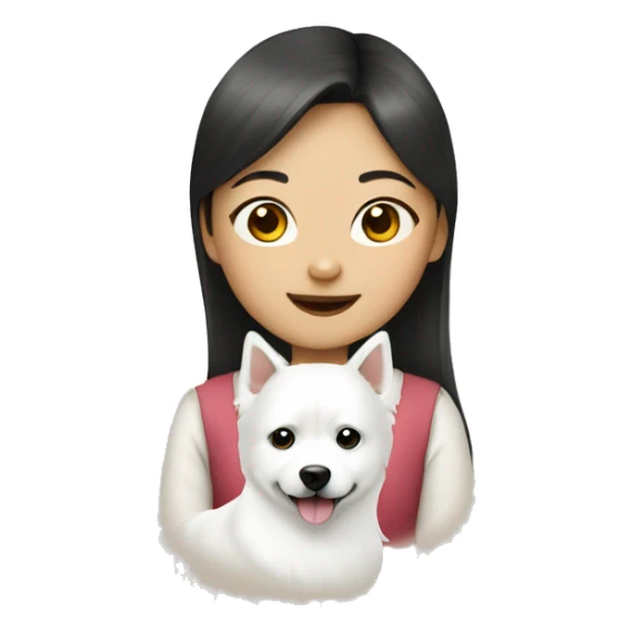 asian girl with Japanese spitz dog sticker