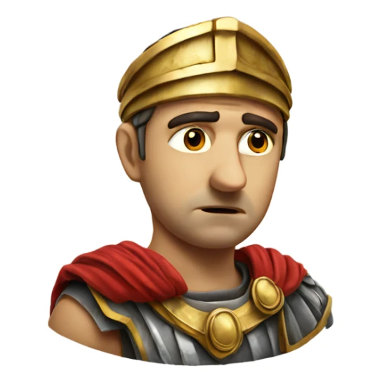 A sad Roman legionary holding his head photorealistic sticker