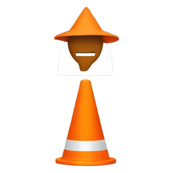 Orange traffic cone on a guy head who hide eyes sticker